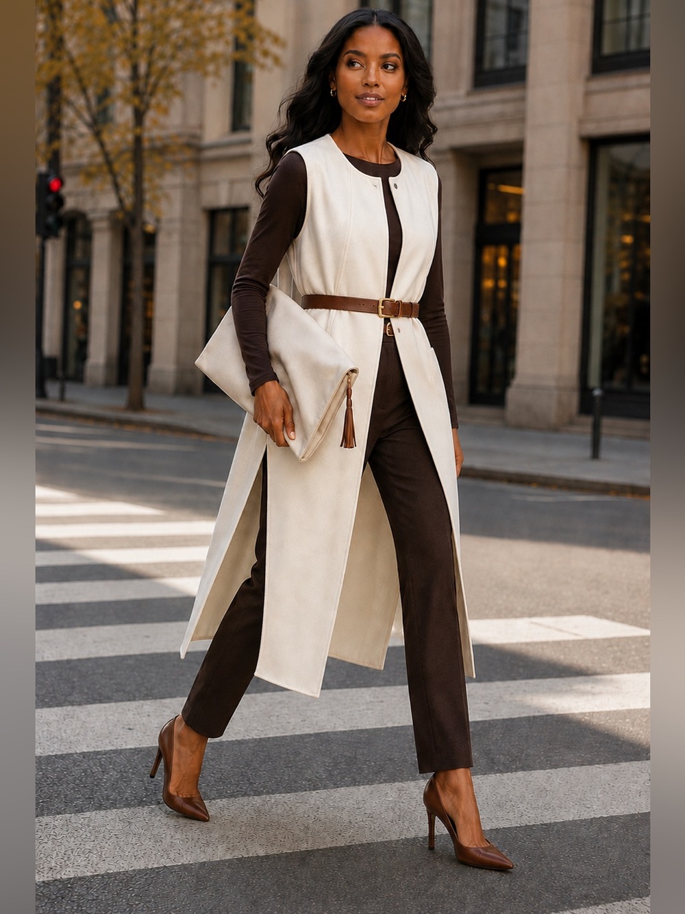 Fair Child Cream Longline Snap-Front Vest XS Side-Slit Duster